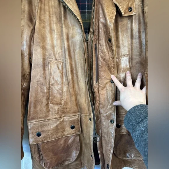 Barbour Men's Tan Leather Field Jacket vintage - Picture 2 of 15